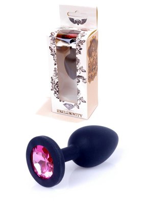 Анальна пробка силіконова Boss Series - чорна, кристал рожевий (довжина 7см, діаметр 2,7см) 16152 фото