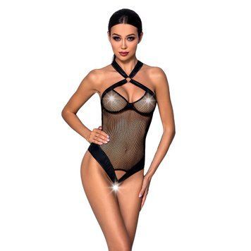 Сетчатый боди с халтером Passion Amanda Body L/XL, black SO5315 фото