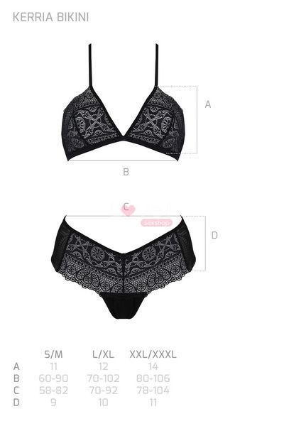 Комплект Passion KERRIA BIKINI black, S/M, бралет і трусики-бікіні SX0483 фото