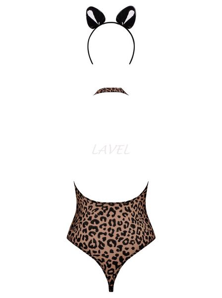 Эротический костюм леопарда Obsessive Leocatia teddy L/XL, боди, обруч с ушками SO7713 фото