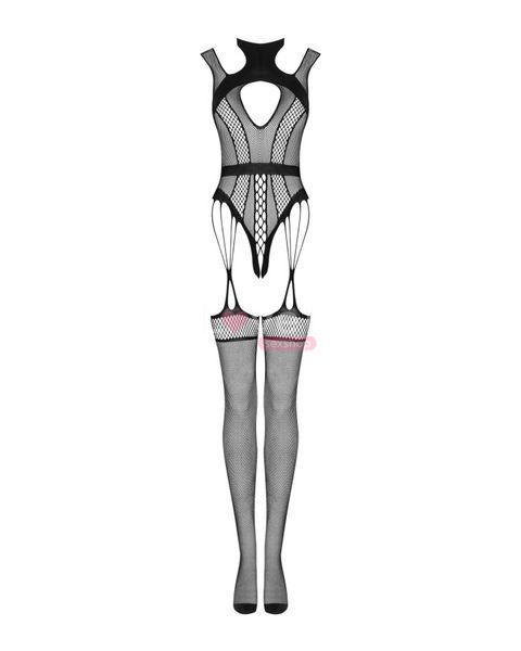 Ажурний бодістокінг з отворами Obsessive Bodystocking G327 black S/M/L, комбінезон, з доступом SO7248 фото