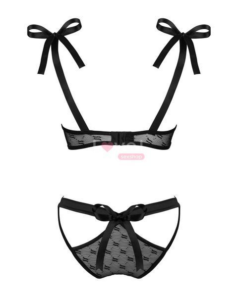 (SALE) Полупрозрачный эротический комплект Obsessive Obsessivia 2pcs set black L/XL, бюстгальтер и трусики, SO7298 фото
