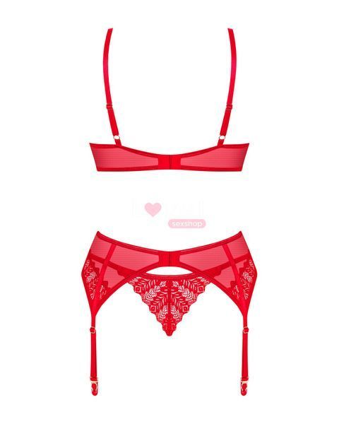 Комплект Obsessive Ingridia 3-pcs set XL/2XL, красный, бюстгальтер, стринги, пояс SO9035 фото
