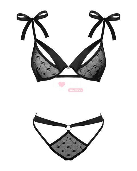 (SALE) Полупрозрачный эротический комплект Obsessive Obsessivia 2pcs set black L/XL, бюстгальтер и трусики, SO7298 фото