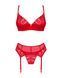 Комплект Obsessive Ingridia 3-pcs set XL/2XL, красный, бюстгальтер, стринги, пояс SO9035 фото 3
