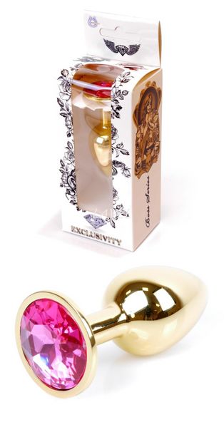 Анальная пробка металлическая с кристаллом Boss Jewellery GOLD S, кристалл розовый (дл 7см, ширина 2,7см) BS6400017 фото