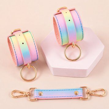 Наручники Unicorn Kiss Cuffs, пастельний веселковий градієнт, регульований розмір 291306037 фото