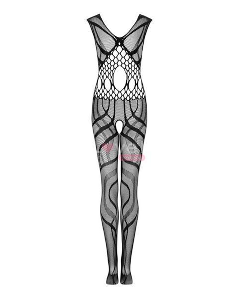 Сітчастий бодістокінг з вирізами та малюнком Obsessive Bodystocking G328 S/M/L, чорний, комбінезон SO7249 фото