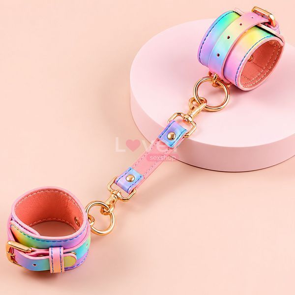 Наручники Unicorn Kiss Cuffs, пастельний веселковий градієнт, регульований розмір 291306037 фото