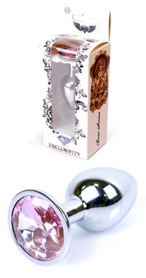 Анальна пробка металева з кристалом Boss Jewellery SILVER, кристал рожевим (дов 7см, ширина 2,7см) BS6400015 фото
