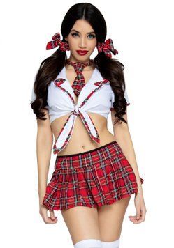 Костюм школьницы Leg Avenue Miss Prep School S/M, топ, юбка, галстук, бантики SO7997 фото