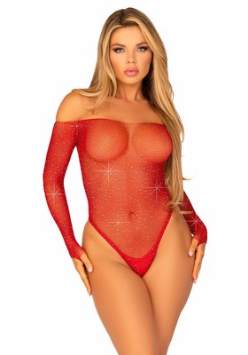 Боди Leg Avenue Crystalized fishnet bodysuit Red One Size SO9138 фото
