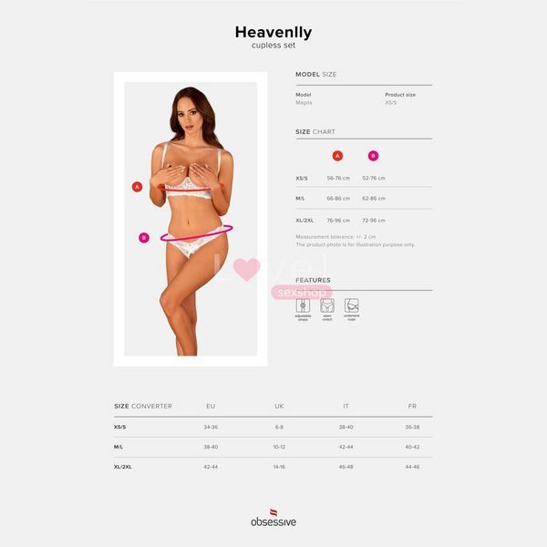 Эротический комплект Obsessive Heavenlly 2-pcs cupless set XS/S, открытая грудь, с доступом SO8175 фото