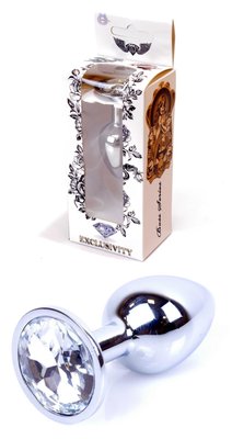 Анальная металлическая пробка с кристаллом Boss Jewellery SILVER, кристалл белый (дл 7см, ширина 2,7см) BS6400012 фото
