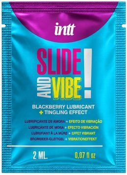 Пробник вібролубриканту Intt Slide and Vibe на водній основі, стимулювальний, зі смаком ожини, 2 мл SKL2 фото