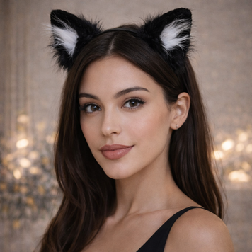 Котячі вушка пухнасті Katty, чорно-білі TNS1303 фото