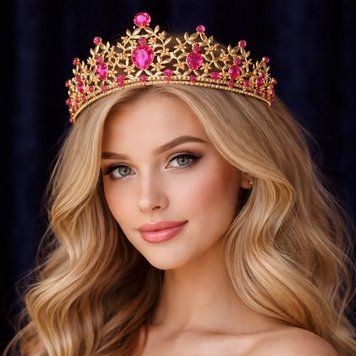 Вишукана корона-тіара Evelyn  з рожевими стразами, золота TNS1335 фото