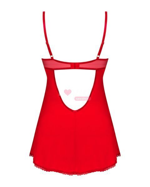 Пеньюар Obsessive Ingridia chemise & thong XL/2XL, красный, сорочка, стринги SO9038 фото
