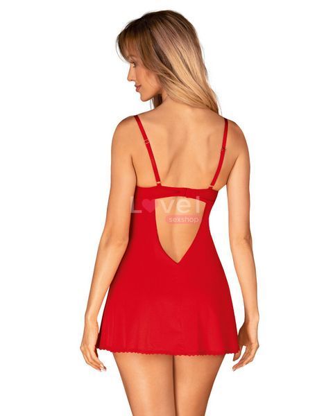 Пеньюар Obsessive Ingridia chemise & thong XL/2XL, красный, сорочка, стринги SO9038 фото
