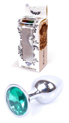 Анальна пробка металева з кристалом Boss Jewellery SILVER, кристал зелений (дов 7см, ширина 2,7см) BS6400011 фото