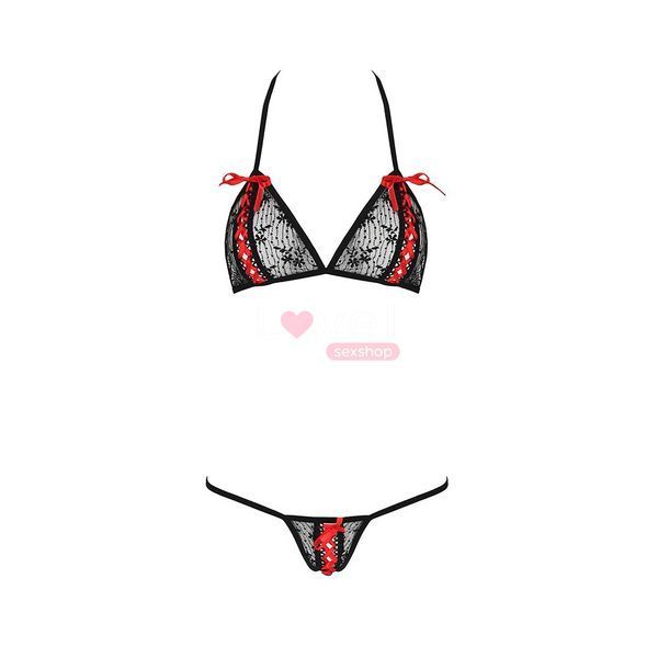 Комплект білизни Passion MELISSA BIKINI XXL/XXXL, black, ліф зі шнурівкою і трусики-стрінги EL15903 фото