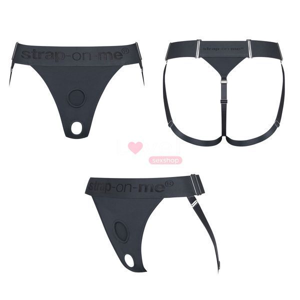 Трусики для страпона Strap-On-Me HARNAIS LINGERIE UNIQUE, One Size, сірі SO9613 фото
