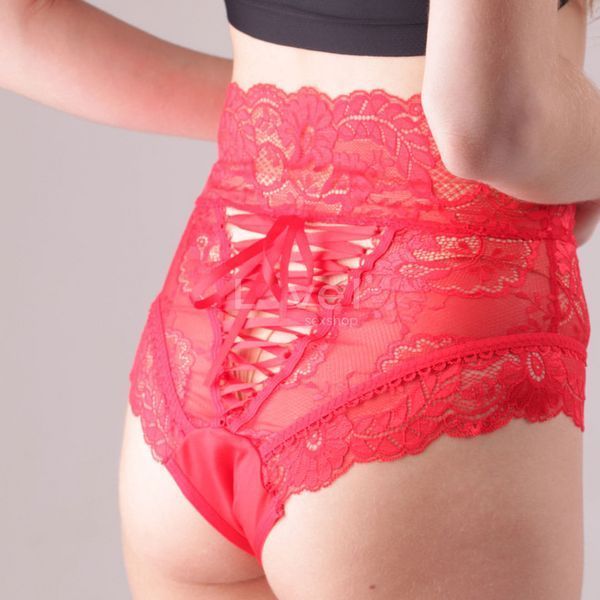 Еротичні мереживні трусики зі шнурівкою Midnight Lace, колір червоний, розмір M&ndash;L TNS1220 фото