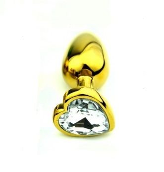 Анальная металлическая пробка с кристаллом Seamless Gold Metal Heart Diamond,(7.5см, 2,8см) S 820158 фото