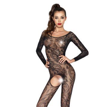 Бодістокінг Passion BS042 black, комбінезон, довгий рукав, закрите плече PBS042B фото