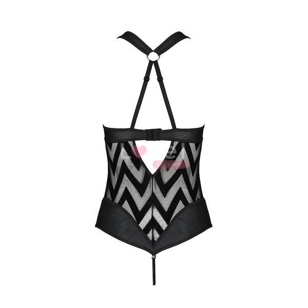 Сетчатый боди с халтером и ритмичным рисунком Passion Hima Body XXL/XXXL, black SO5348 фото