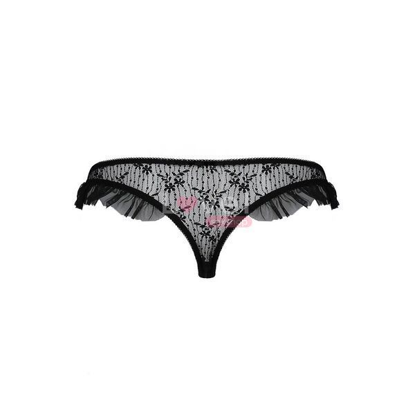 Трусики з оборками Passion Exclusive DONIA THONG L/XL, black PS25901 фото