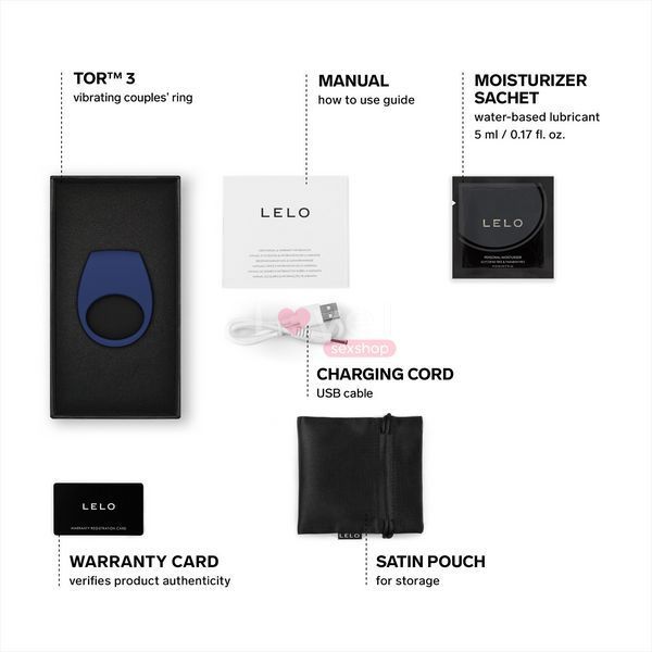 Ерекційне кільце з вібрацією LELO Tor 3 Base Blue, керування зі смартфона SX0701 фото