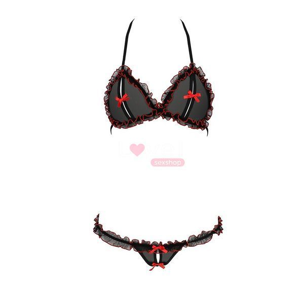 Комплект белья Passion GIANA BIKINI XXL/XXXL, black, полупрозрачные лиф и трусики с бантиками EL15103 фото