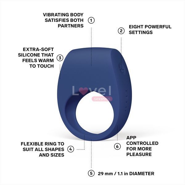 Ерекційне кільце з вібрацією LELO Tor 3 Base Blue, керування зі смартфона SX0701 фото