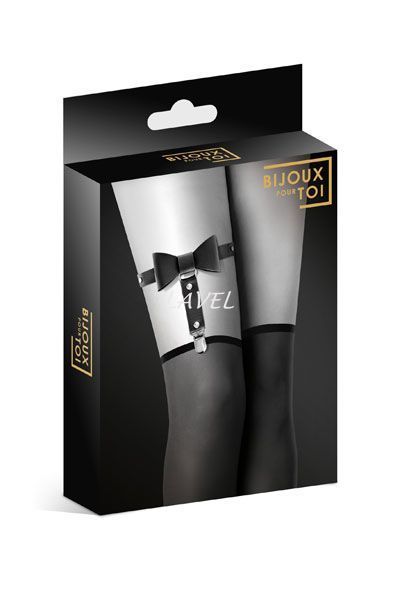 Гартер на ногу Bijoux Pour Toi - WITH BOW Black, сексуальная подвязка с бантиком, экокожа SO2220 фото