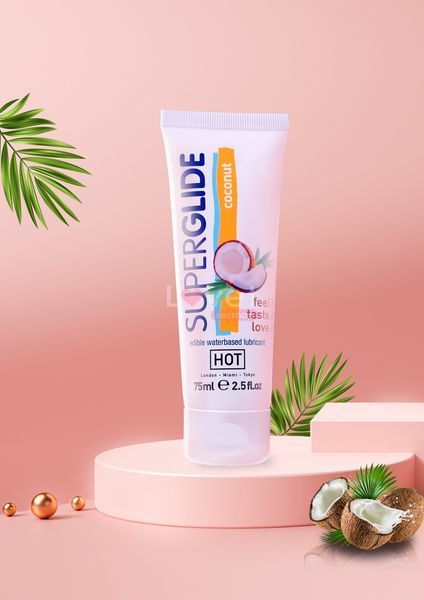 Съедобный лубрикант на водной основе HOT Superglide ароматный кокос, 75 мл HOT44116 фото