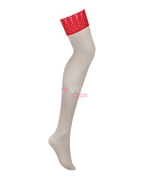 Панчохи Obsessive Ingridia stockings M/L, бежеві з червоною резинкою SO9041 фото
