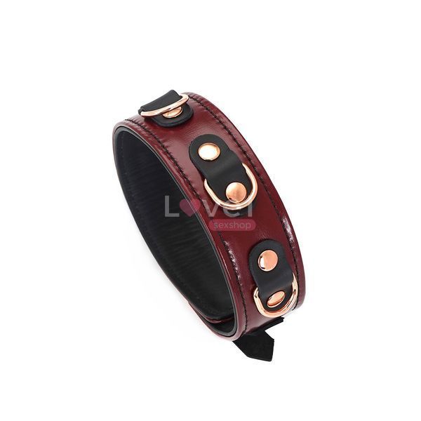 Кожаный ошейник с поводком Liebe Seele Wine Red Collar and Leash, 3 кольца для крепления SO9451 фото