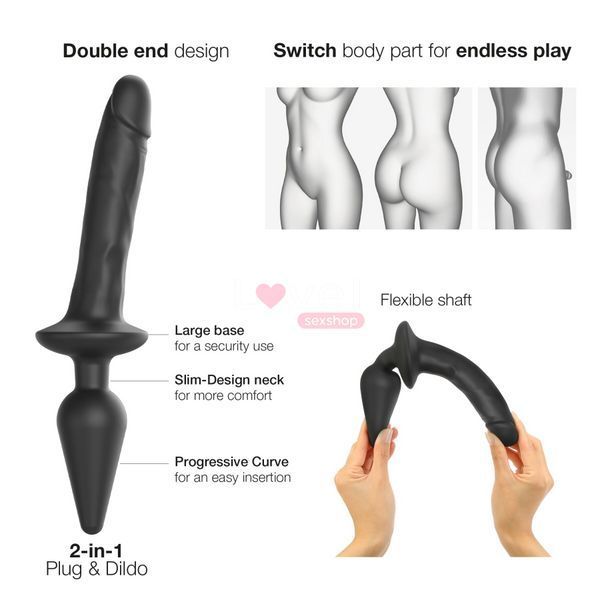 Анальная пробка с дилдо 2в1 Strap-On-Me SWITCH PLUG-IN REALISTIC DILDO Black XXL, диаметр 5,2/3,9 см SO6830 фото