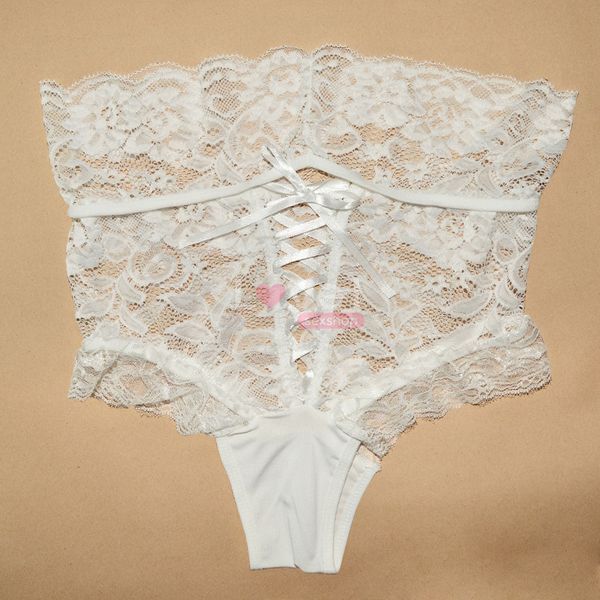 Еротичні мереживні трусики зі шнурівкою Midnight Lace, колір білий, розмір M&ndash;L TNS1222 фото