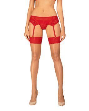 Панчохи Obsessive Ingridia stockings XL/2XL, бежеві з червоною резинкою SO9042 фото