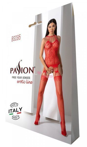 Бодистокинг с множеством бретелей Passion BS095 One Size, red, имитация пояса и чулок, с доступом SO8927 фото