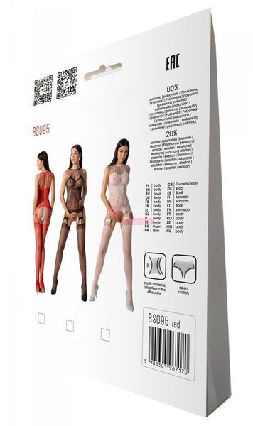 Бодистокинг с множеством бретелей Passion BS095 One Size, red, имитация пояса и чулок, с доступом SO8927 фото