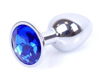 Анальна пробка металева з кристалом Boss Jewellery SILVER, кристал синій (дов 7см, ширина 2,7см) BS6400010 фото