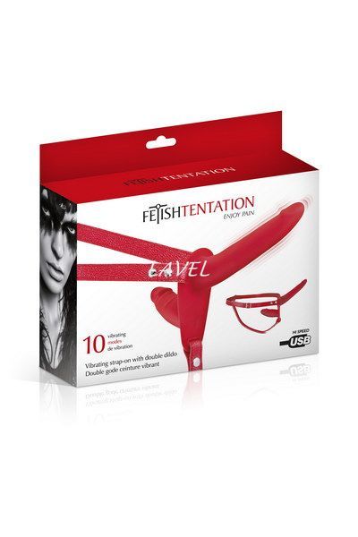 Подвійний страпон з вібрацією Fetish Tentation Vibrating Strap-On with Double Dildo Red SO3752 фото