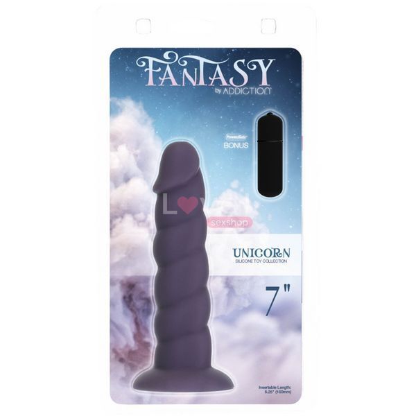 Фалоімітатор Fantasy by Addiction Unicorn Dildo 7&rdquo; Purple, віброкуля в подарунок SX3159 фото