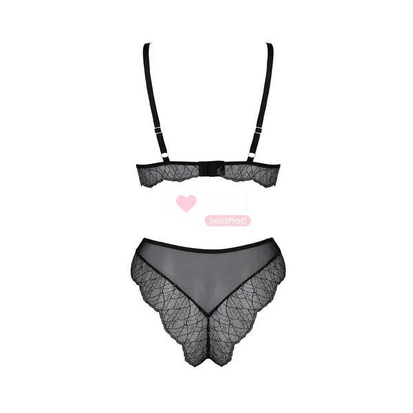 Комплект белья Passion AMBERLY SET 6XL/7XL black, лиф, трусики бразилиана, люрексовая нить SO7056 фото
