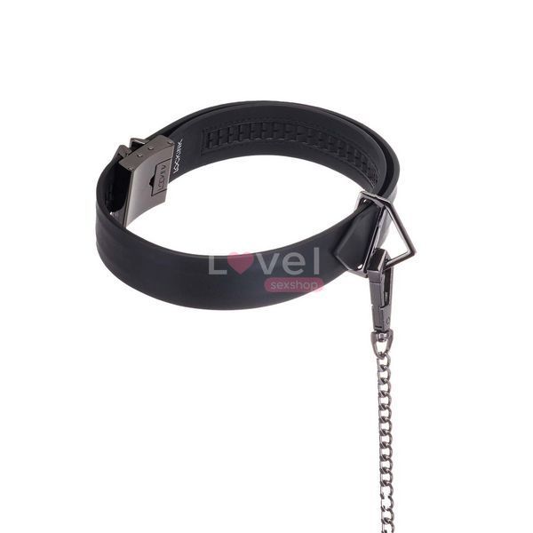Нашийник з повідцем LOCKINK Tied Collar with Leash Set, чорний, ланцюг зі шкіряною петлею та карабіном SX0829 фото