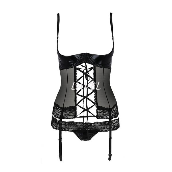 Корсет с открытой грудью NORTH CORSET black L/XL - Passion Exclusive, пажи, трусики, шнуровка PS24004 фото