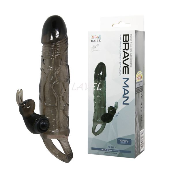 Насадка з вібрацією для клітора Brave Men Vibro Penis Sleeve Black With Bunny (довжина 16,5см) 6603BI0500 фото